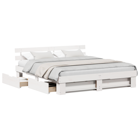 vidaXL Bedframe met lade met hoofdeinde met opslag Wit 180 x 200 cm Massief hout afbeelding3 - 1
