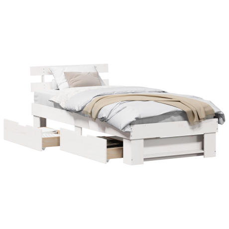 vidaXL Bedframe met lade met hoofdeinde met opslag Wit 90 x 190 cm Grenenhout afbeelding3 - 1