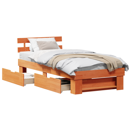 vidaXL Bedframe met lade Wasbruin 100 x 200 cm Massief grenenhout afbeelding3 - 1