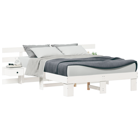vidaXL Bedframe met hoofdeinde Wit 150 x 200 cm Massief grenenhout afbeelding3 - 1