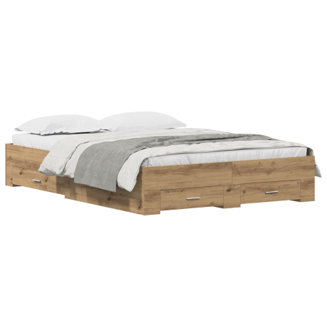 vidaXL bedframe met lades Ambachtelijk eiken Bewerkt hout 140 x 200 cm afbeelding3 - 1