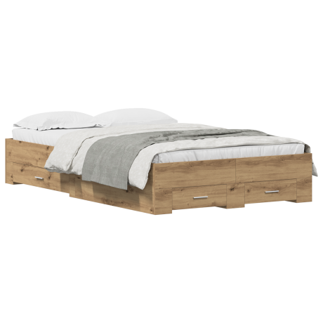 vidaXL Bedframe met lade Artisan Eiken 120 x 190 cm Bewerkt hout afbeelding3 - 1