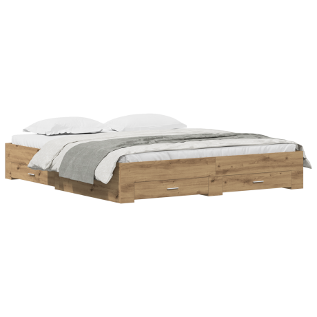 vidaXL Bedframe met lade Artisan Eiken 180 x 200 cm Bewerkt hout afbeelding3 - 1