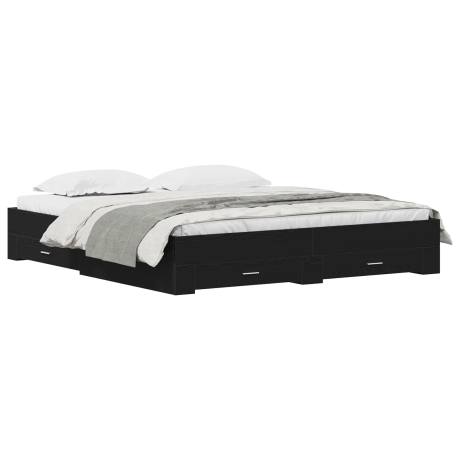 vidaXL Bedframe met lade Zwart Eiken 180 x 200 cm Bewerkt hout afbeelding3 - 1