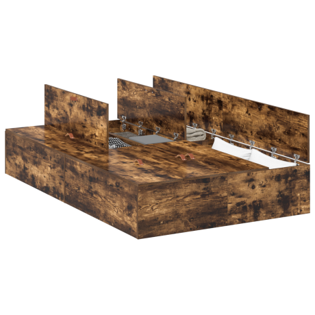 vidaXL Opbergbedframe Gerookt eiken 120 x 190 cm Bewerkt hout afbeelding3 - 1