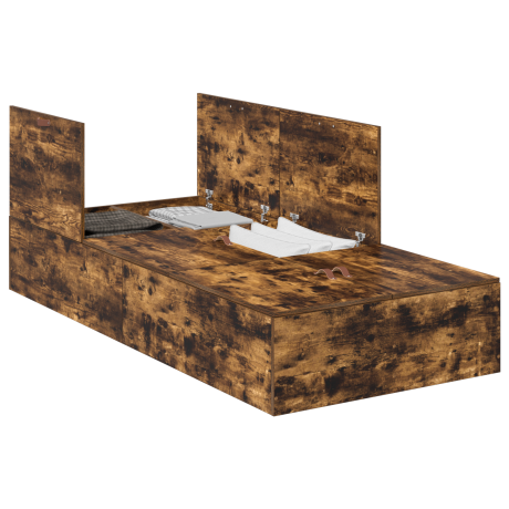 vidaXL Opbergbedframe Gerookt eiken 90 x 190 cm Bewerkt hout afbeelding3 - 1