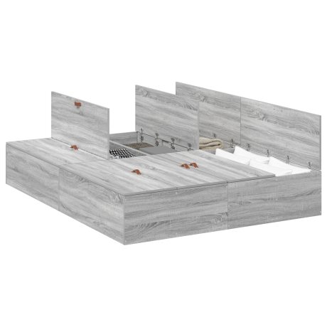 vidaXL Opbergbedframe Grijs Sonoma 135 x 190 cm Bewerkt hout afbeelding3 - 1