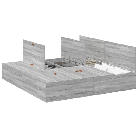 vidaXL Opbergbedframe Grijs Sonoma 200 x 200 cm Bewerkt hout afbeelding3 - 1
