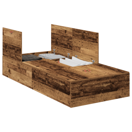 vidaXL Opbergbedframe met opslag Oud Hout 100 x 200 cm Bewerkt hout afbeelding3 - 1