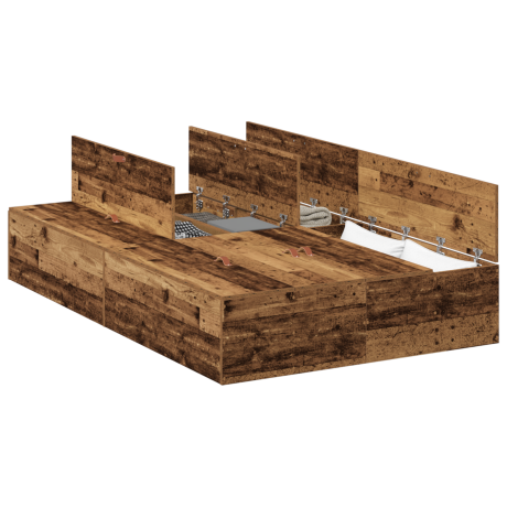 vidaXL Opbergbedframe met opslag Oud Hout 120 x 190 cm Bewerkt hout afbeelding3 - 1