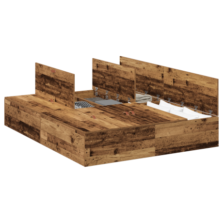 vidaXL Opbergbedframe met opslag Oud Hout 150 x 200 cm Bewerkt hout afbeelding3 - 1
