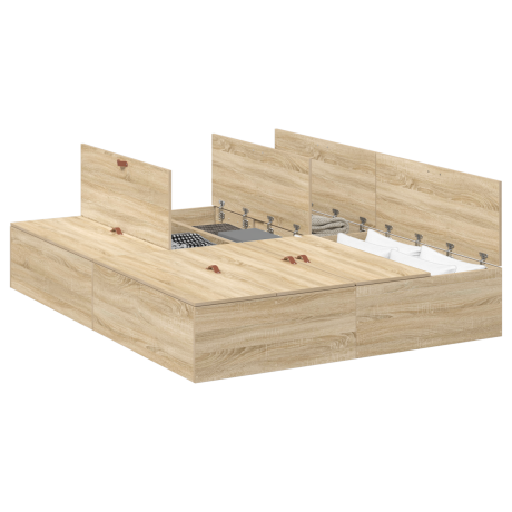 vidaXL Opbergbedframe Sonoma Eiken 140 x 190 cm Bewerkt hout afbeelding3 - 1