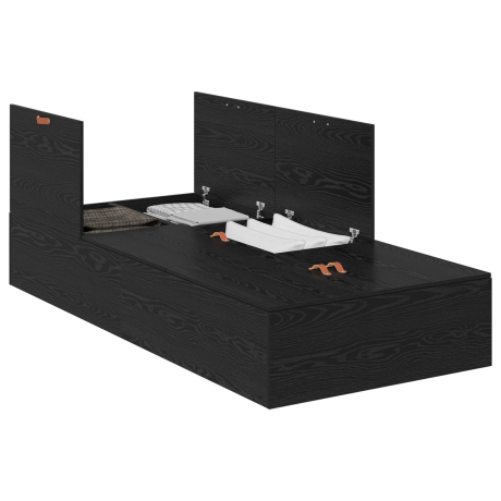 vidaXL Opbergbedframe met opslag Zwart Eiken 100 x 200 cm Bewerkt hout afbeelding3 - 1