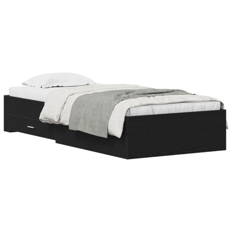 vidaXL Bedframe met lade Zwart Eiken 100 x 200 cm Bewerkt hout afbeelding3 - 1
