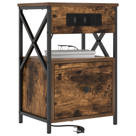 vidaXL Bedside kasten 2 pcs Gerookt eiken 40 x 31 x 60 cm Bewerkt hout afbeelding3 - 1