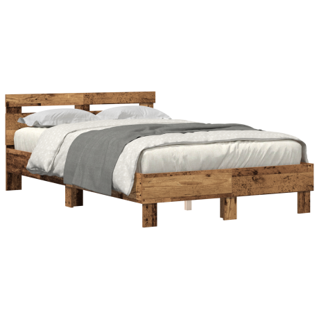vidaXL Bedframe met LED Oudhout 120 x 190 cm Bewerkt hout afbeelding3 - 1