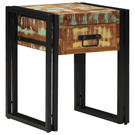 vidaXL Bijzettafel met lade 40x40x50 cm massief gerecycled hout zwart afbeelding3 - 1