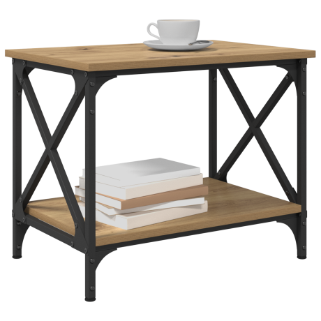 vidaXL Bijzettafel met plank met opslag artisanaal eikenkleurig 55 x 38 x 45 cm afbeelding3 - 1