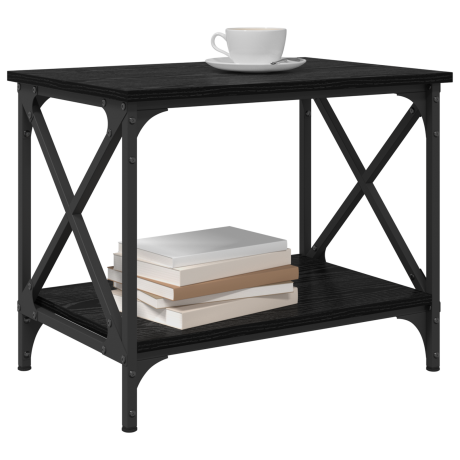 vidaXL Bijzettafel met plank met opslag Zwart eiken 55 x 38 x 45 cm Bewerkt hout afbeelding3 - 1