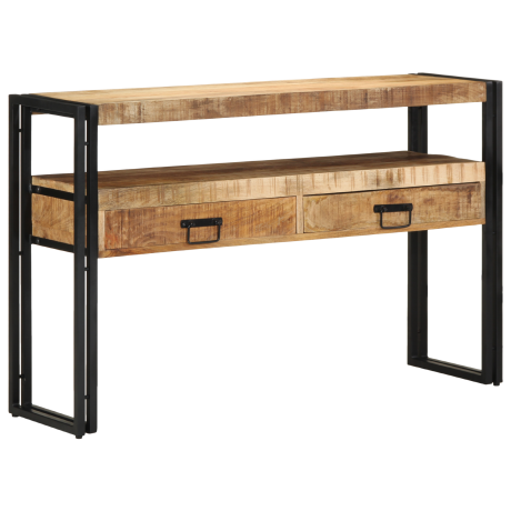 vidaXL Bijzettafels 120x33x75 cm massief mangohout en metaal zwart afbeelding3 - 1