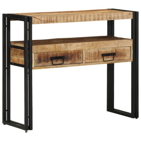 vidaXL Bijzettafels 90x33x75 cm massief mangohout en metaal zwart afbeelding3 - 1