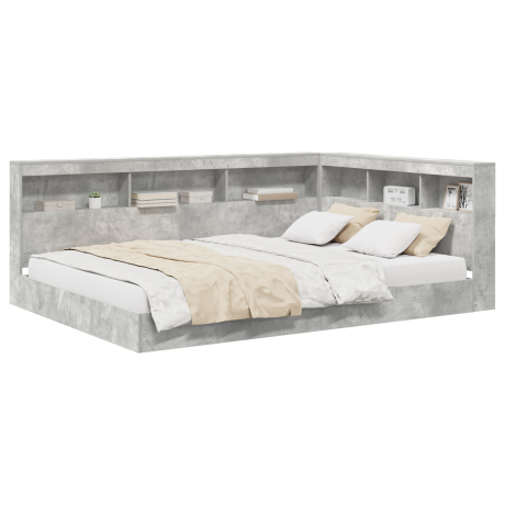 vidaXL Boekenkast Bed met plank 2 pcs Betongrijs 160 x 200 cm Melamine afbeelding3 - 1