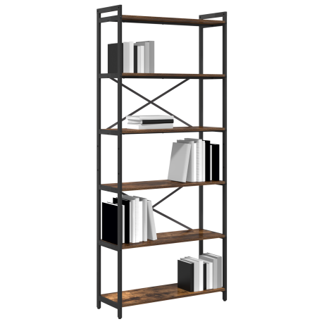 vidaXL Boekenkast Gerookt eiken 80 x 30 x 188 cm Hout en Staal afbeelding3 - 1