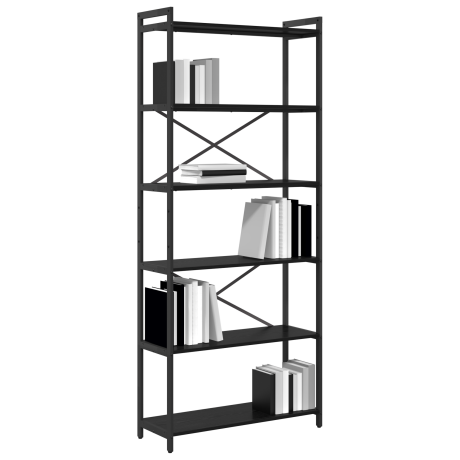 vidaXL Boekenkast Zwart eiken 80 x 30 x 188 cm Hout en Staal afbeelding3 - 1