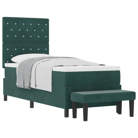 vidaXL Box Spring Bed met Matras & Bank Donkergroen 80x200 cm Fluweel afbeelding3 - 1