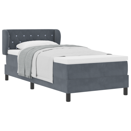 vidaXL Box Spring Bed met Matras in Donkergrijs, 100x200 cm, Fluweel afbeelding3 - 1