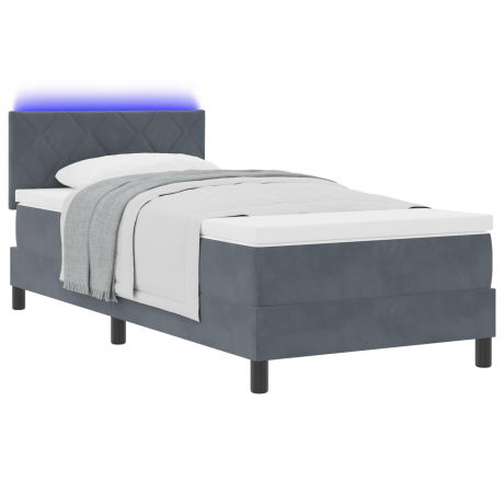vidaXL Box Spring Bed met Matras & LED Donkergrijs 90x200 cm Fluweel afbeelding3 - 1