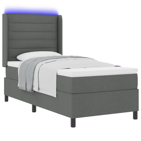 vidaXL Box Spring Bed met Matras & LED in Donkergrijs, 90x190 cm, Stof afbeelding3 - 1