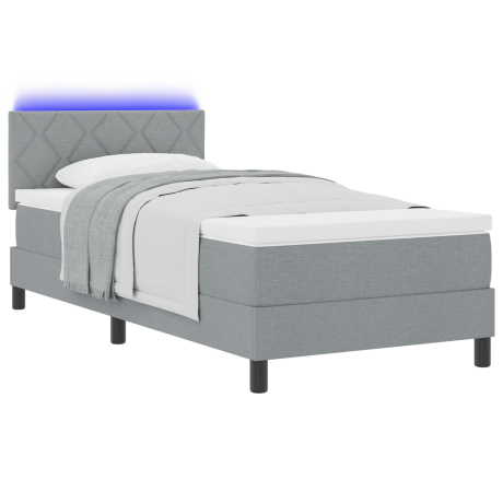 vidaXL Boxspring bed met matras met LED Lichtgrijs 90 x 200 cm Stof afbeelding3 - 1