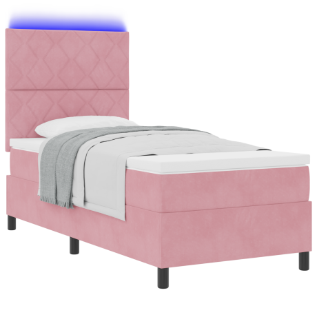 vidaXL Box Spring Bed met Matras & LED Roze 90x190 cm Fluweel afbeelding3 - 1