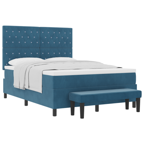 vidaXL Boxspring Bed met Matras & Bank Donkerblauw 140x190 cm Fluweel afbeelding3 - 1