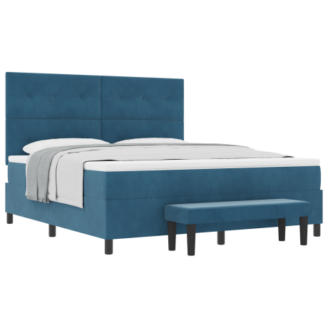 vidaXL Boxspring Bed met Matras & Bank Donkerblauw 180x200 cm Fluweel afbeelding3 - 1