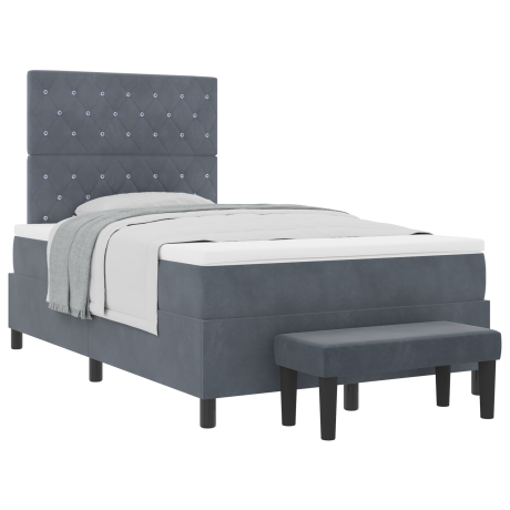 vidaXL Boxspring Bed met Matras & Bank Donkergrijs 120x200 cm Fluweel afbeelding3 - 1