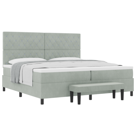 vidaXL Boxspring bed met matras Lichtgrijs 200 x 200 cm Fluweel afbeelding3 - 1