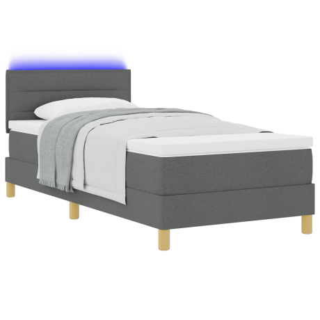 vidaXL Boxspring Bed met Matras en LED Donkergrijs 80x200 cm Stof afbeelding3 - 1