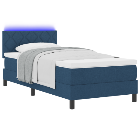 vidaXL Boxspring Bed met Matras & LED Blauw 90x190 cm Stof afbeelding3 - 1
