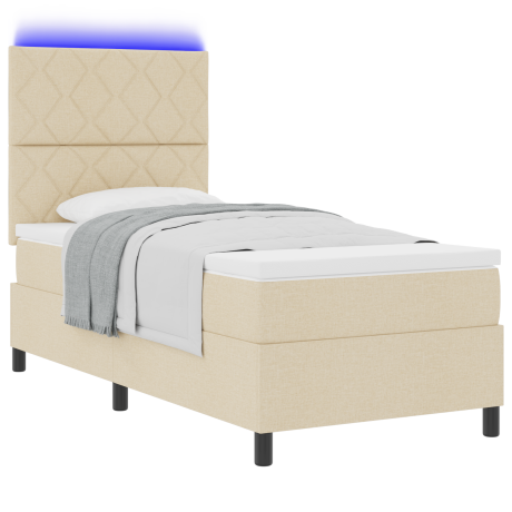 vidaXL Boxspring Bed met Matras & LED Crème 100x200 cm Stof afbeelding3 - 1