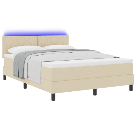 vidaXL Boxspring bed met matras met LED Crème 160 x 200 cm Stof afbeelding3 - 1