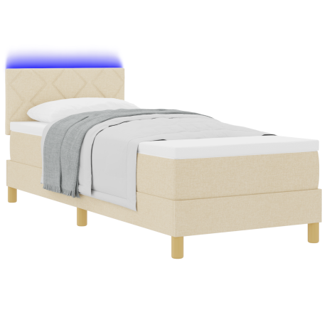 vidaXL LED Box Spring Bed met hoofdeinde Crème 80 x 200 cm Stof afbeelding3 - 1