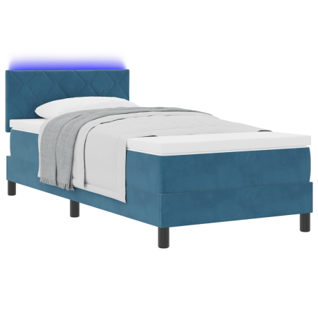 vidaXL LED Box Spring Bed met matras Donkerblauw 90 x 190 cm Fluweel afbeelding3 - 1