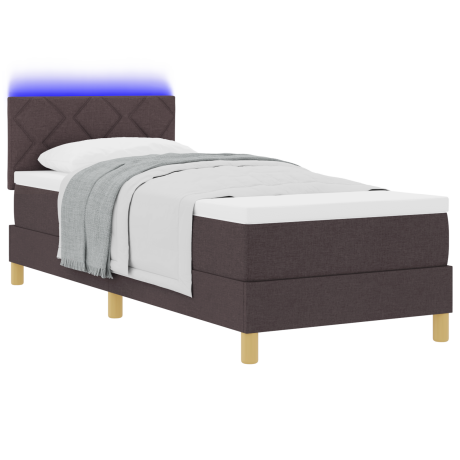 vidaXL LED Box Spring Bed met hoofdeinde Donkerbruin 80 x 200 cm Stof afbeelding3 - 1
