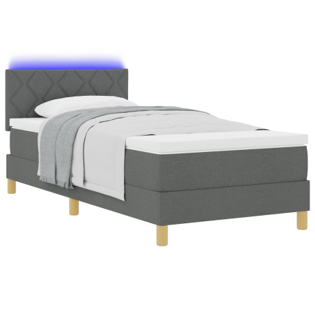 vidaXL LED Box Spring Bed met hoofdeinde Donkergrijs 100 x 200 cm Stof afbeelding3 - 1