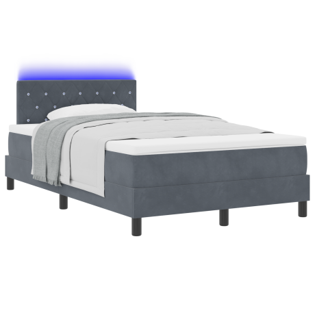 vidaXL LED Box Spring Bed met matras Donkergrijs 120 x 190 cm Fluweel afbeelding3 - 1
