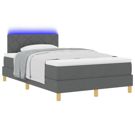 vidaXL LED Box Spring Bed met hoofdeinde Donkergrijs 120 x 190 cm Stof afbeelding3 - 1