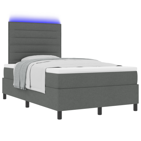 vidaXL Boxspring bed met matras met LED Donkergrijs 120 x 190 cm Stof afbeelding3 - 1