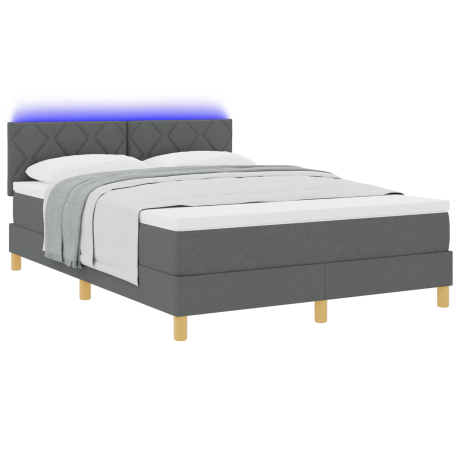 vidaXL Boxspring Bed met Matras & LED Donkergrijs 160x200 cm Stof afbeelding3 - 1